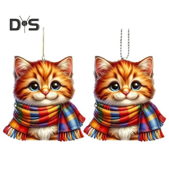 Cat Pendant Acrylic Mini Cartoon Cat Wearing Scarf Ornament Kitten Hanging Ornament for Xmas Tree Car Backpack