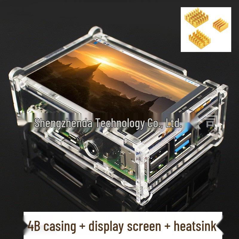 Raspberry Pi 4B Acrylic Case with Cooling Fan & 3.5-inch Display Support