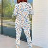 Women Plus Size Patchwork Printed Round Neck Long Sleeve Top And Fitted Pants Two Piece Set