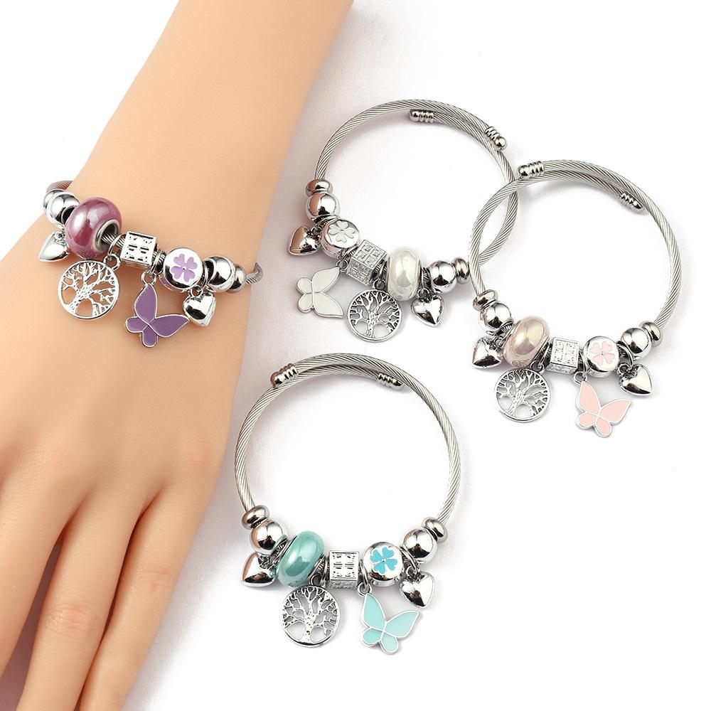 Stainless steel DIY silver opening adjustable bracelet women's personality simple bracelet jewelry new