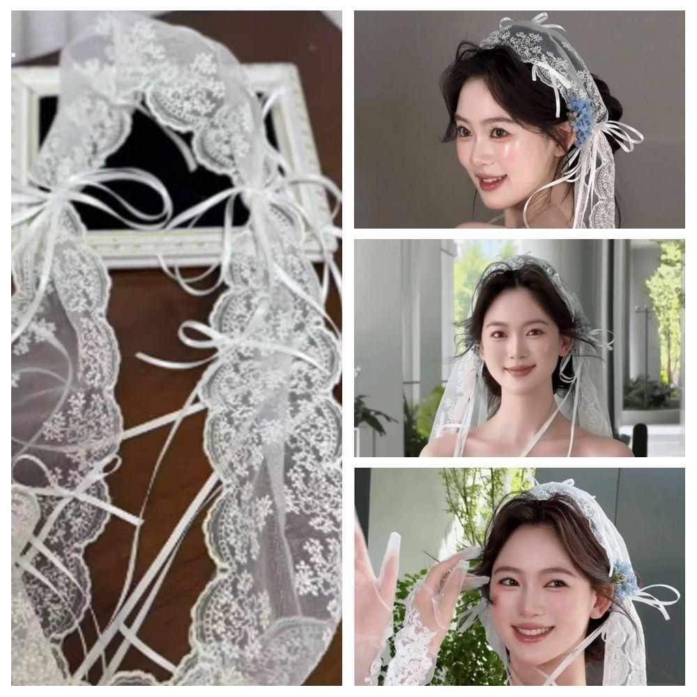 הינומה לחתונה רטרו בסגנון צרפתי רקומה לכלה כיסוי ראש לחתונה לכלה קשת תחרה סרט ראש ארוך