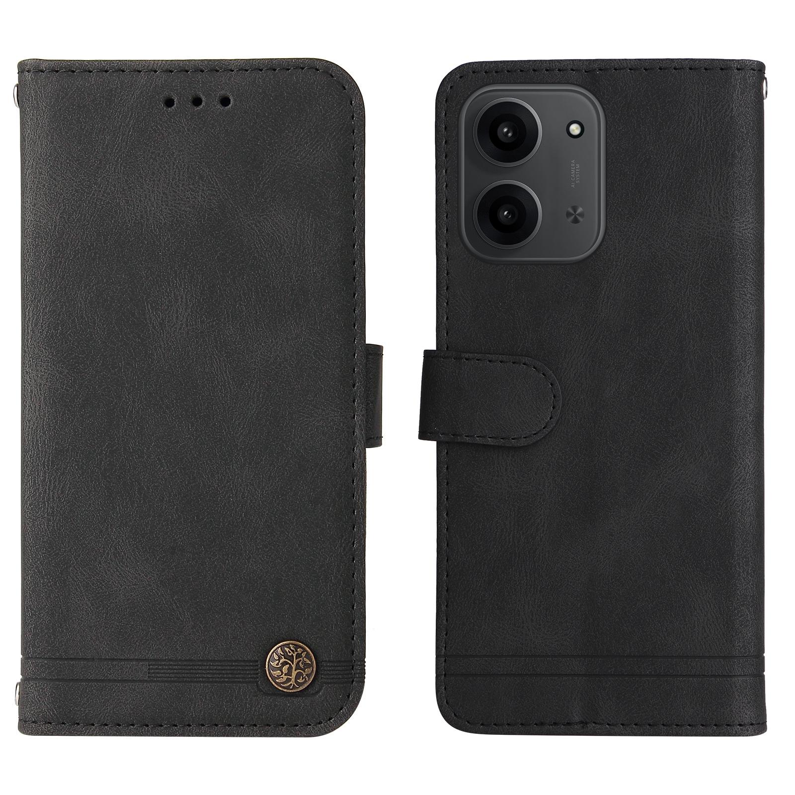 

Для Xiaomi Redmi 15C 5G/15C 4G (173мм) Кожаные чехлы-кошельки с приятным на ощупь покрытием, чехол-подставка для телефона с ремешком Black