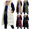 Womens Ladies Warm Plus Size Solid Color Hooded Single Breasted Medium Length Cotton Jacket Waistcoat Slim Cardigan Coat