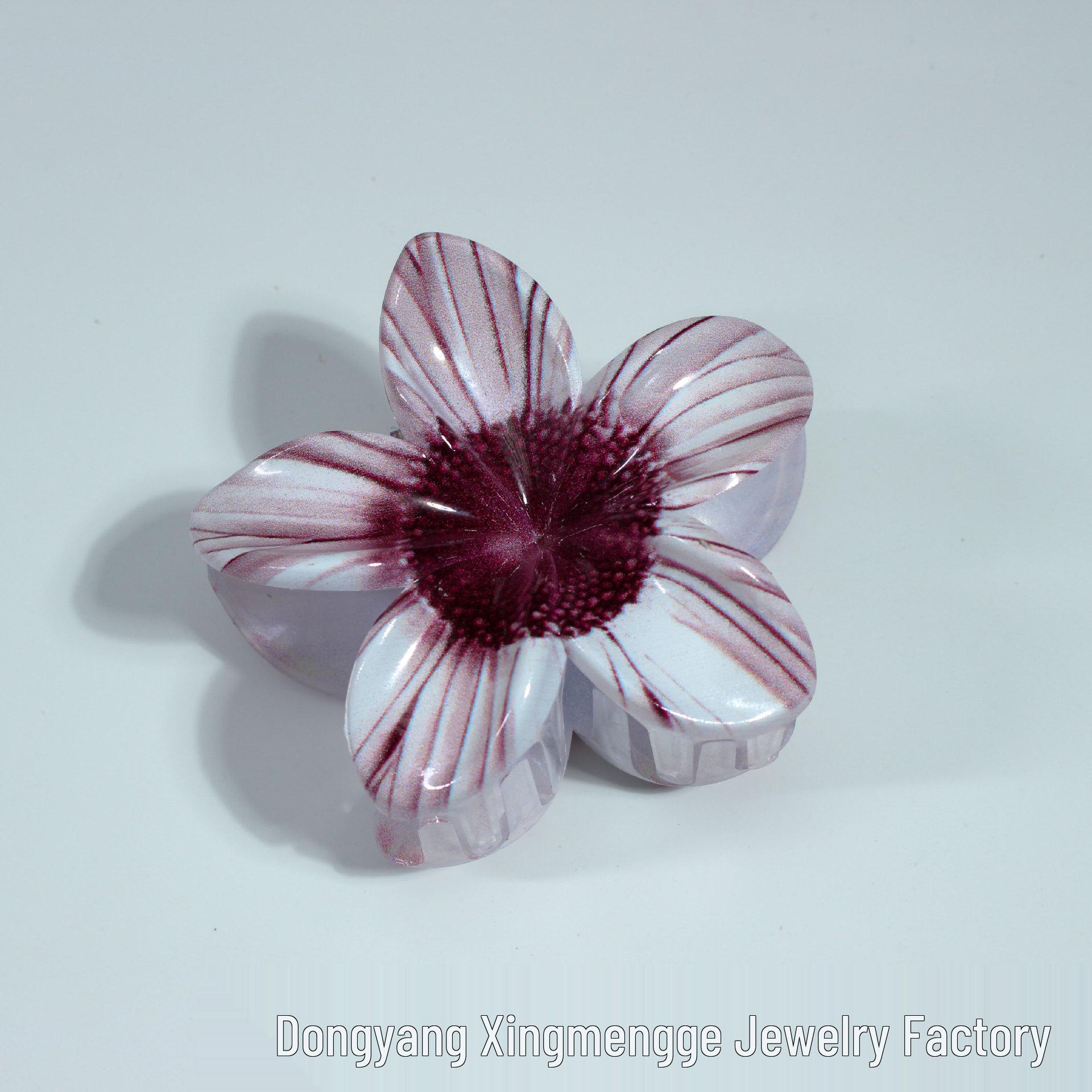 Цветочный зажим для волос  Франжипани  - Цветной пятилепестковый зажим-акула