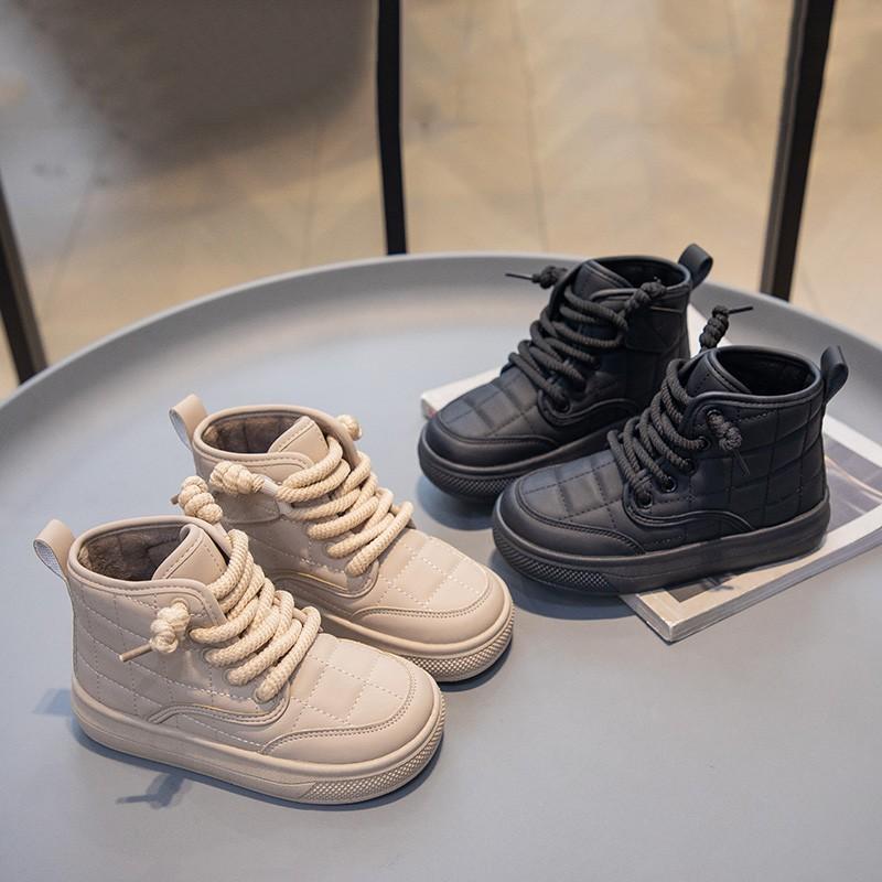 New Autumn and Winter Fashion Casual Thick-soled Plaid Warm Cotton Boots for Boys and Girls