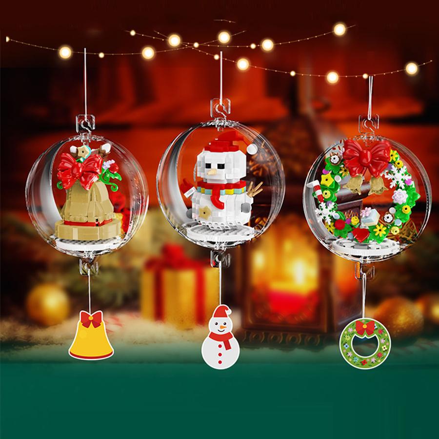 Non-Toxic Christmas Pendant Ball Building Blocks Mini Bricks Bell Snowman Santa Claus Christmas Tree Decorations For Home Christmas Gifts