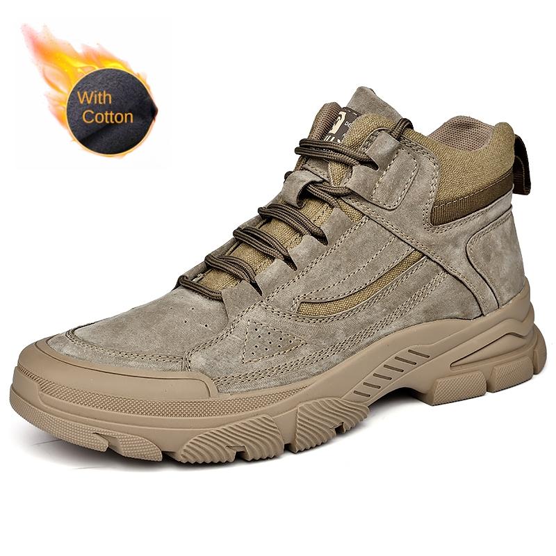 Men's High Top Shoes Plush Style Men's Outdoor Hiking Shoes Trend Men's Work Clothes Shoes Thick Soled Men's Casual Shoes