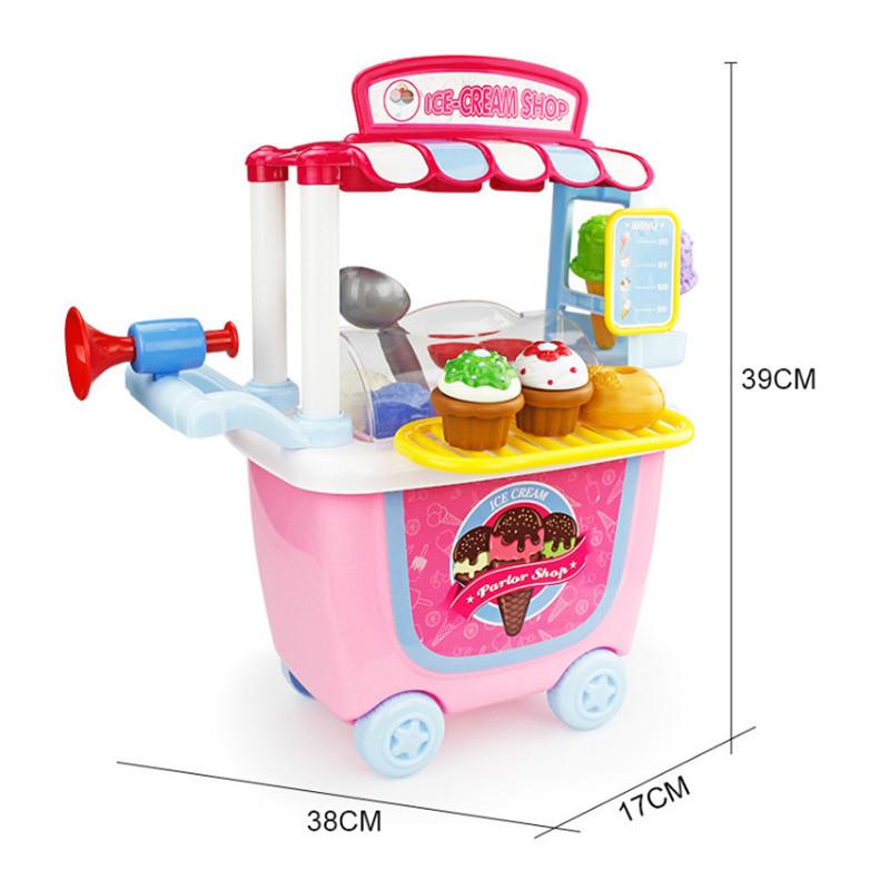 Cute Simulation Kids Ice Cream Shop Kitchen Cart Pretend Toy Set Role Play Gift