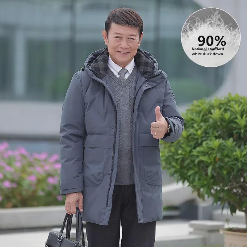 Men's 2024 Winter Hooded Down Jacket - Medium Length, Thick, and Warm for Middle-aged and Elderly