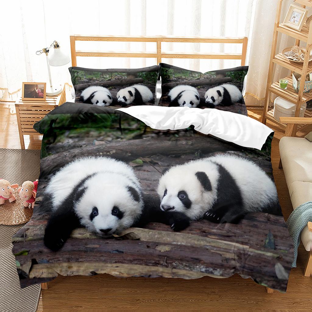 Zestaw Poszwy na Kołdrę Panda Urocze Dzikie Zwierzęta Poliestrowa Poszwa na Kołdrę Rozmiar King Queen dla Dzieci Chłopca Dziewczynki Zestaw Pościeli z Poszewką na Poduszkę