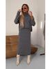 2024 Women's Solid Color Semi-High Neck Knitted Slim-Fit Long Dress Set