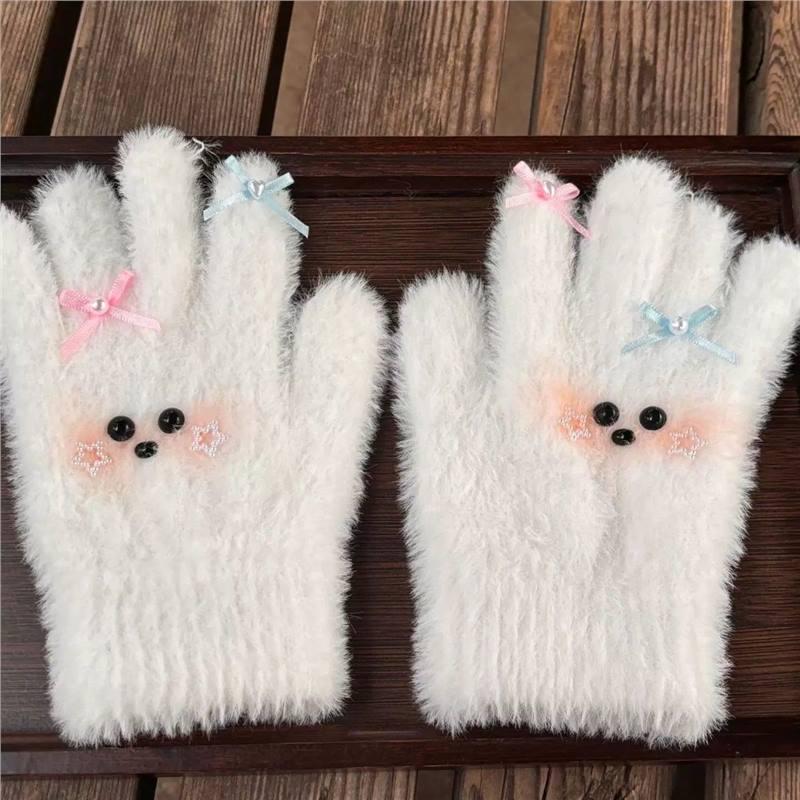 

Новое поступление: Женские милые плюшевые вязаные перчатки с пятью пальцами - Теплые и толстые для зимы One Size