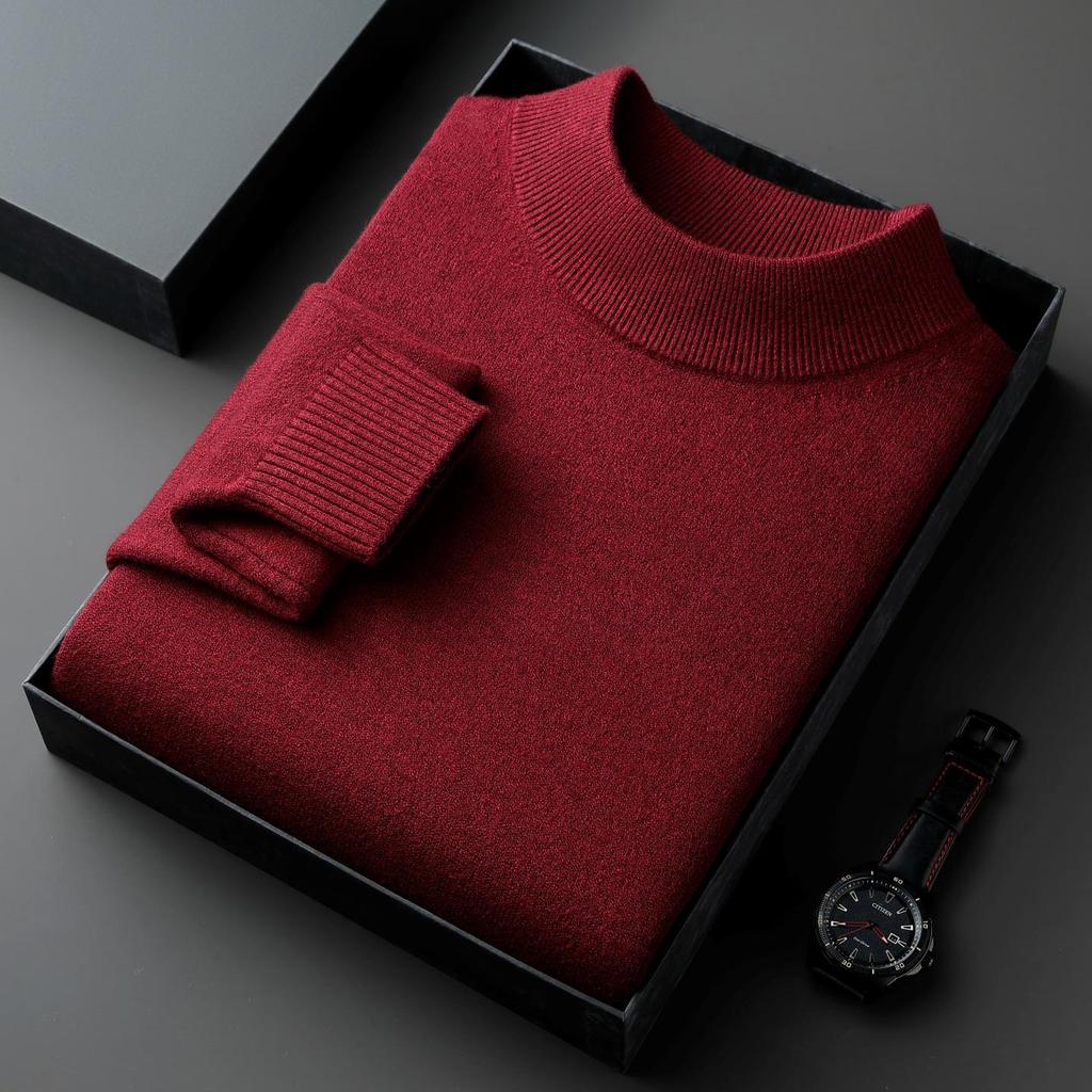 Men's Winter Knitted Wool Sweater with Half-High Collar