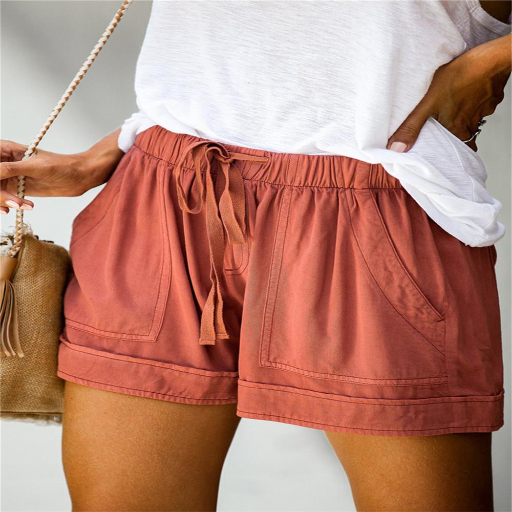 Damen Shorts Casual mit Taschen Kordelzug Elastischer Bund Strandurlaub Trendige Sommerkleidung