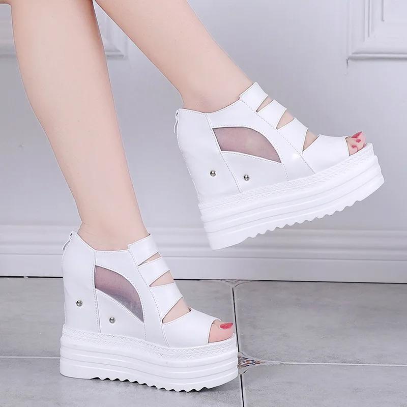 2025 Summer Wedding Banquet Ladies High Heel Thick Sole 12cm Cool Boots Muffin Bottom Fish Mouth Shoes