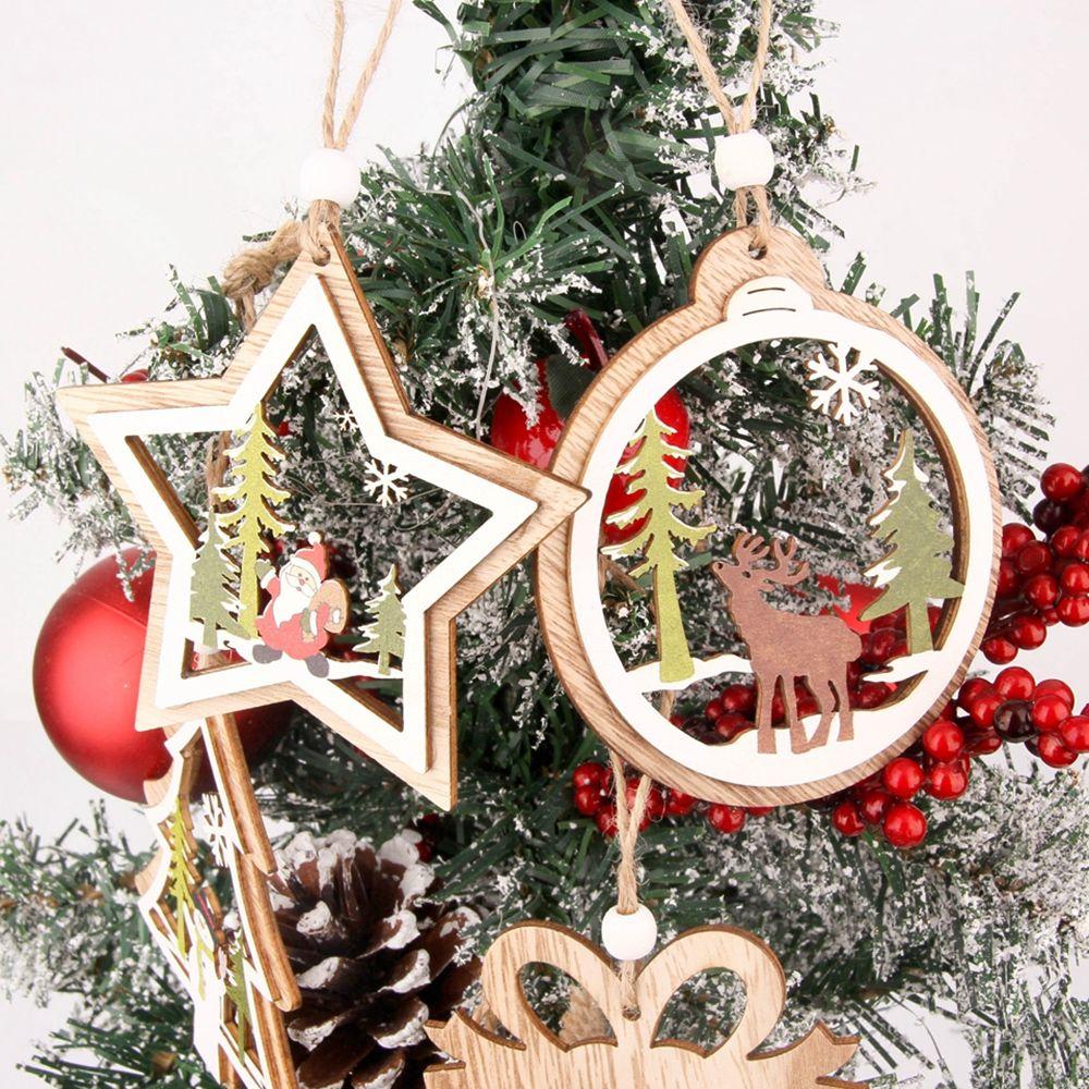 New Gift DIY Craft Christmas Tree Pendant Xmas Ornament Wood Hanging Snowman Snowflake Elk