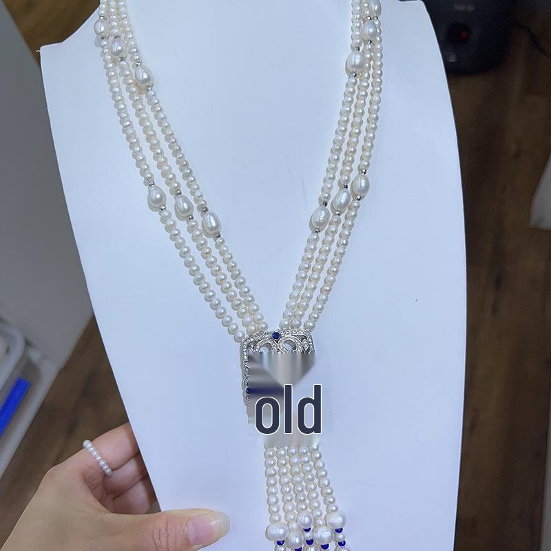 French Retro Three-Layer Pearl Sweater Chain Necklace - White Luxurious Fashion Jewelry for Women