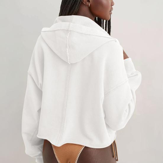 Women's Cropped Sweatshirt Loose Long Sleeve V Neck Hoodies Casual Hooded Pullover Crop Workout Top