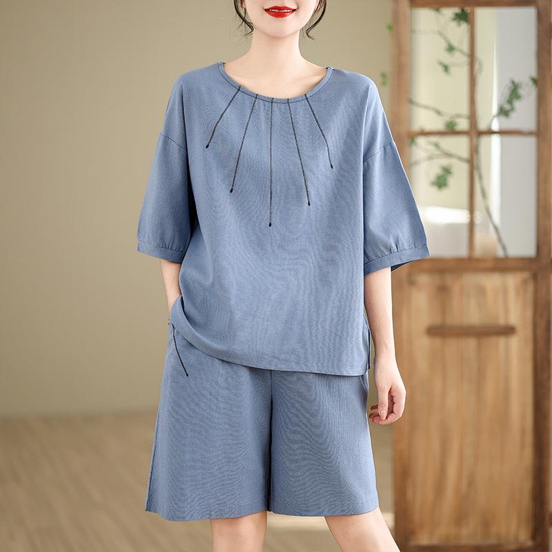 

Women s Denim Blue Linen Puff Sleeve Shirt: Round Neck, Loose Fit, Fashionable Summer Arrival 2XL