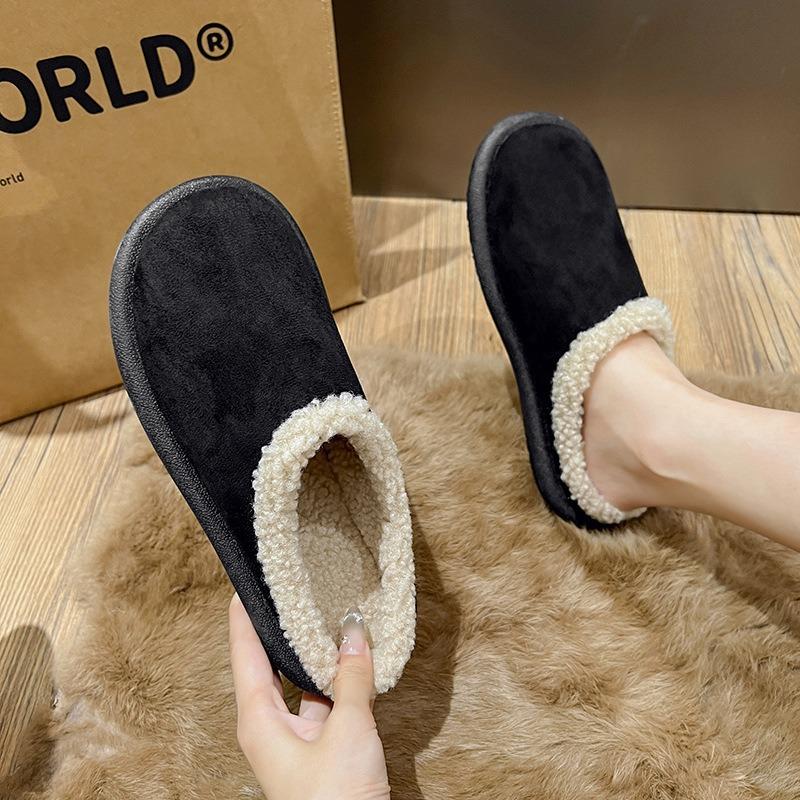 Retro wind fluffy slippers bag head half support shoes women's new flat bottom women's plush snow boots women's shoes