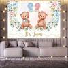 Double Bear Shower Background - Pink and Blue Floral Gender Disclosure Party Decoration, Balloon, Rose, and Gold Decorations