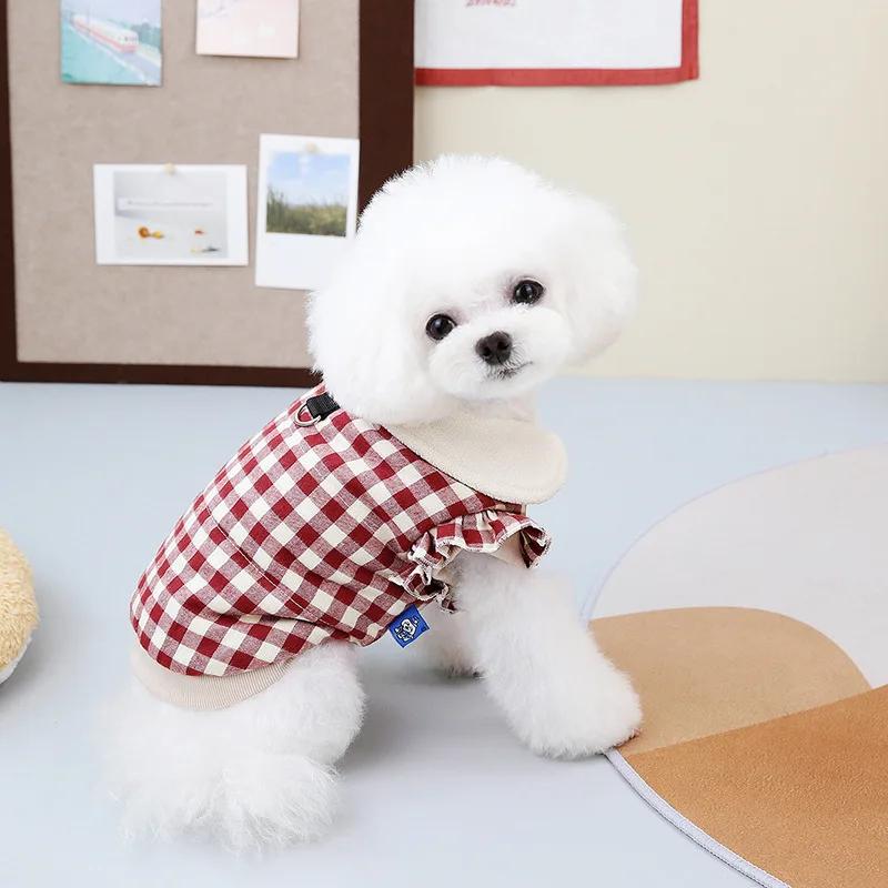 Toamnă Iarnă Animal de Companie Top cu Guler Scurt Carouri Jachetă Caldă Casual Haine Guler Câini Haine de Crăciun Câine Haine Câine pentru Câini Mici