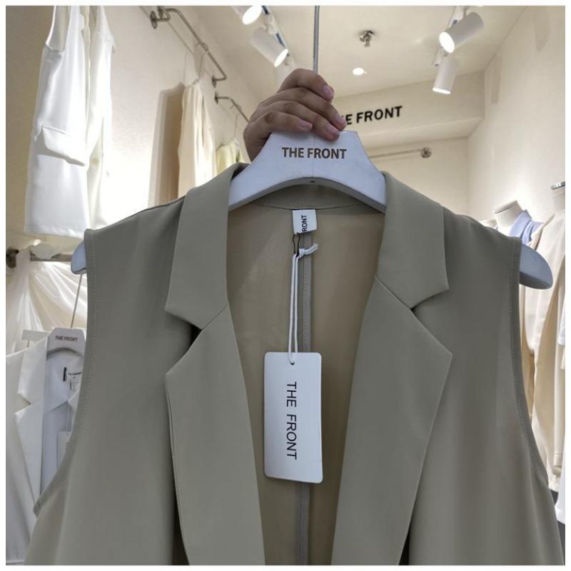 Costum de vară pentru femei, fără mâneci, cu rever, cu un nasture, vestă largă, subțire