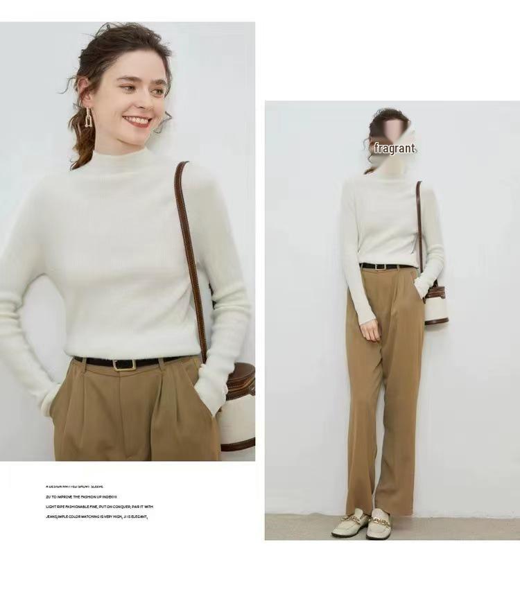 Women's Seamless Pure Wool Half-High Neck Sweater