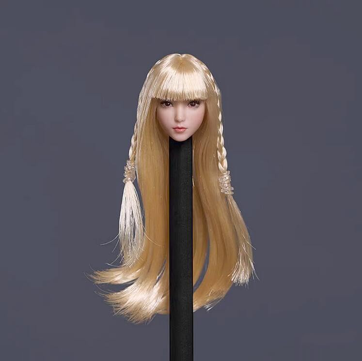 Scale Female Head Asian Pale Head for Female Seamless Action Figure Collection Blonde 1/12 Sculpt, Girl, Skin, Sculpt, 6-Inch (Long Hair)