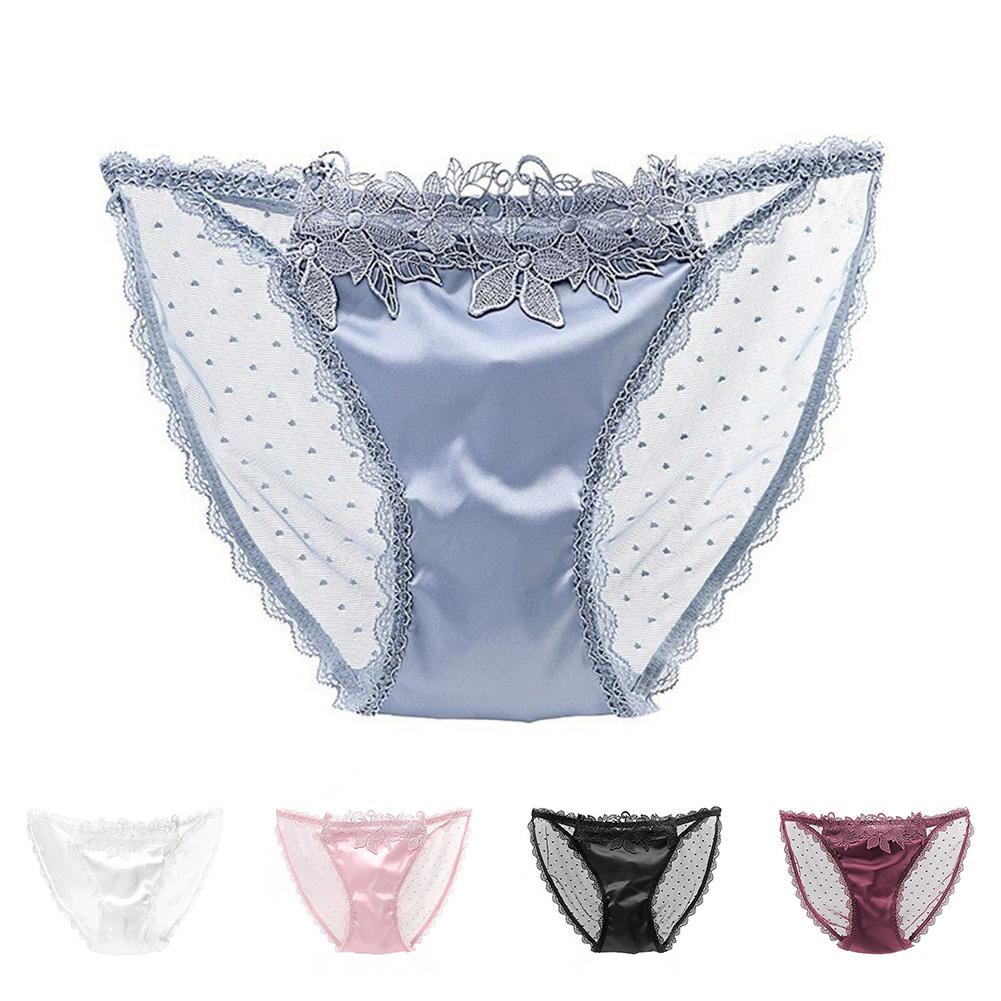 Underwear Briefs Back See Through Breathable Flower