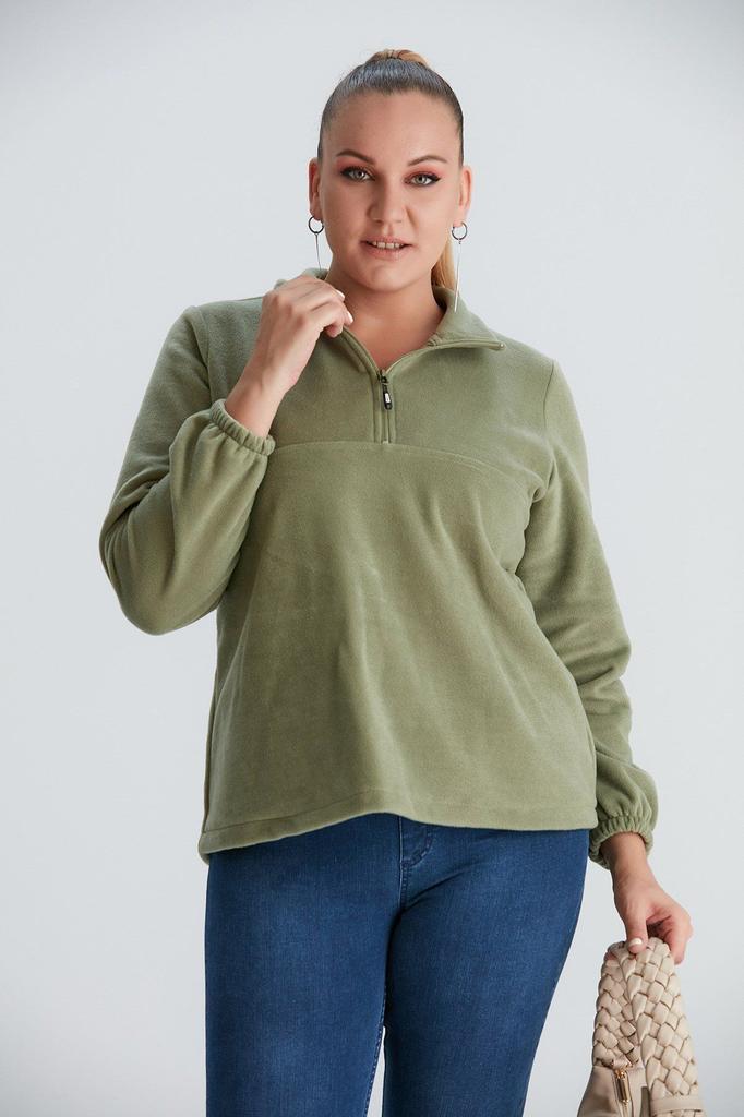 Damenstil Große Größe Sweatshirt Übergröße Fliederfarbenes Fleece-Sweatshirt mit elastischen Ärmeln