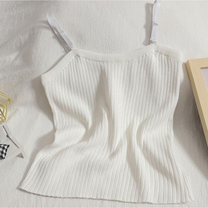 Summer Wear Versatile and Slim Fitting Camisole Top with Solid Color and Simple Knit Vest Inside