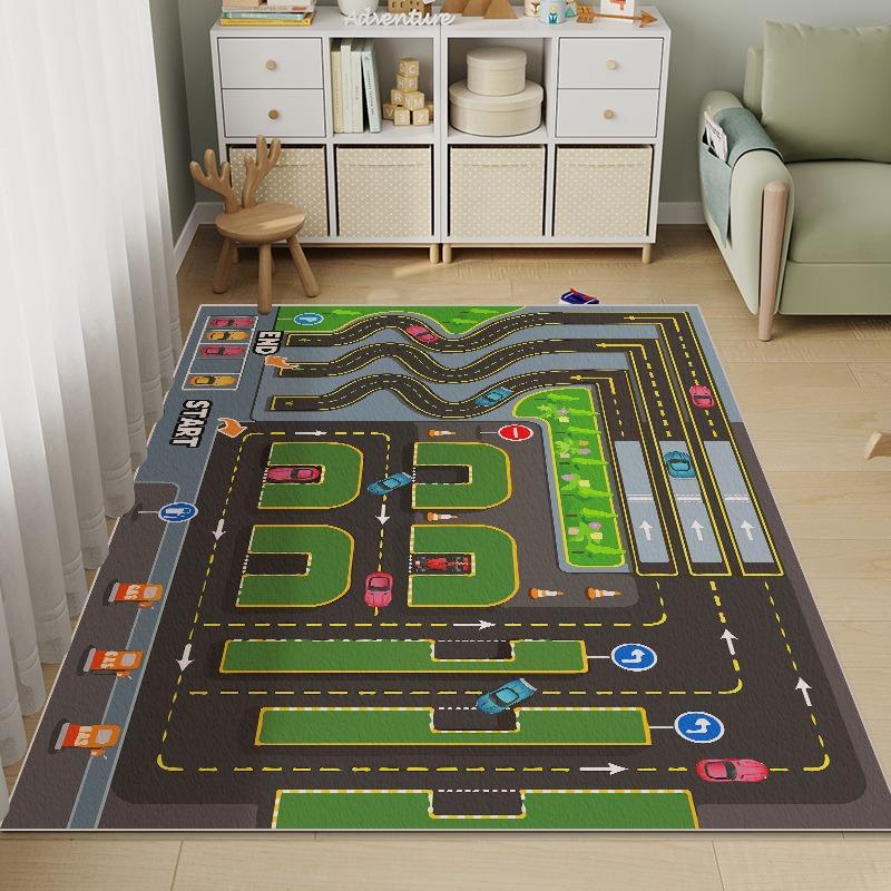 City Transportation Track Game Anti-slip Mat Cartoon Living Room Children's Rug Track Carpet Sofa Coffee Table Bedroom Rugs