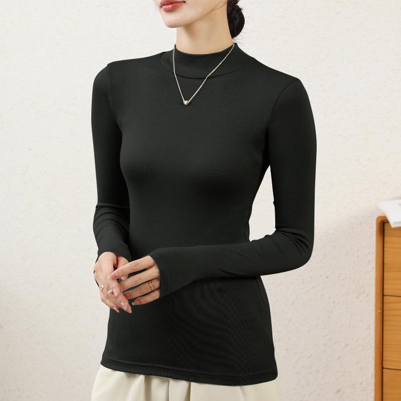 

Women s Slim High Neck Long Sleeve Shirt - Versatile Autumn/Spring Fashion Top L чёрный