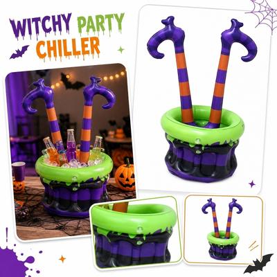 Inflatable Witch Leg Cauldron Cooler Large Capacity Beverage Bucket for Halloween Party Festival Decoration and Storage
