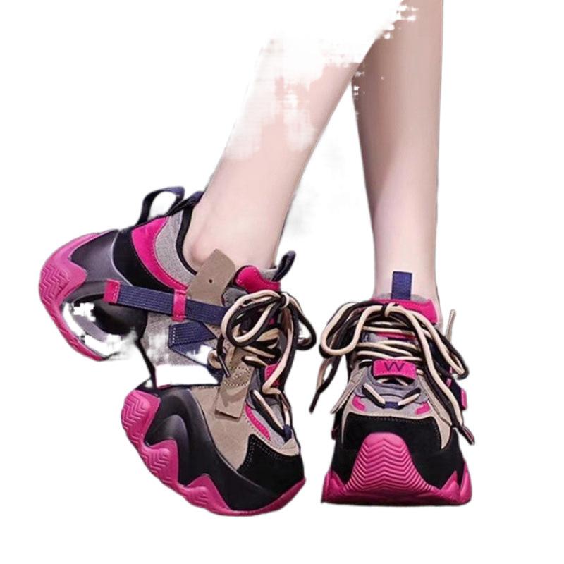 Ins Tide Dad Shoes Women's 2025 Spring New Thick-soled Small Sports Shoes Heightened Lace-up Comfortable Casual Women's Shoes C