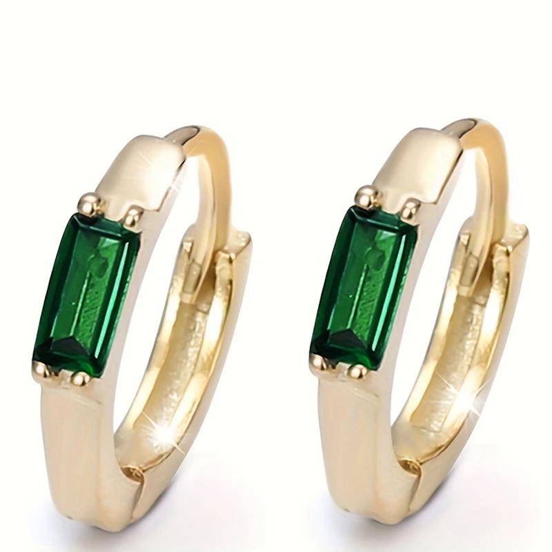 CAOSHI Fashion Gold Color/Silver Color Hoop Earrings for Women Green Geometric Cubic Zirconia Accessories Metallic Party Jewelry