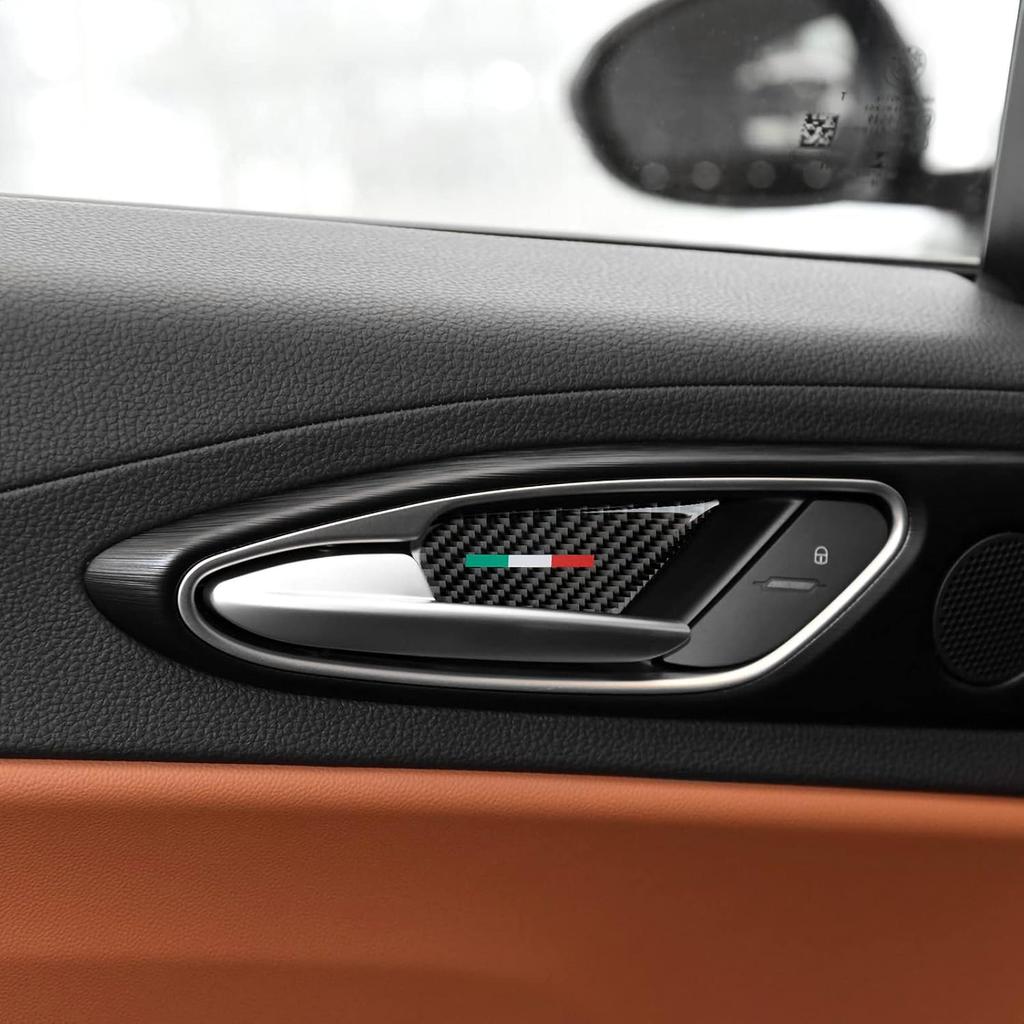 4PCS Car Inner Door Bowl Cover Trim Carbon Fiber Sticker Decal fits for Alfa Romeo Giulia Stelvio Tonale 2016 2017 2018      2024 2025 2026 Interior