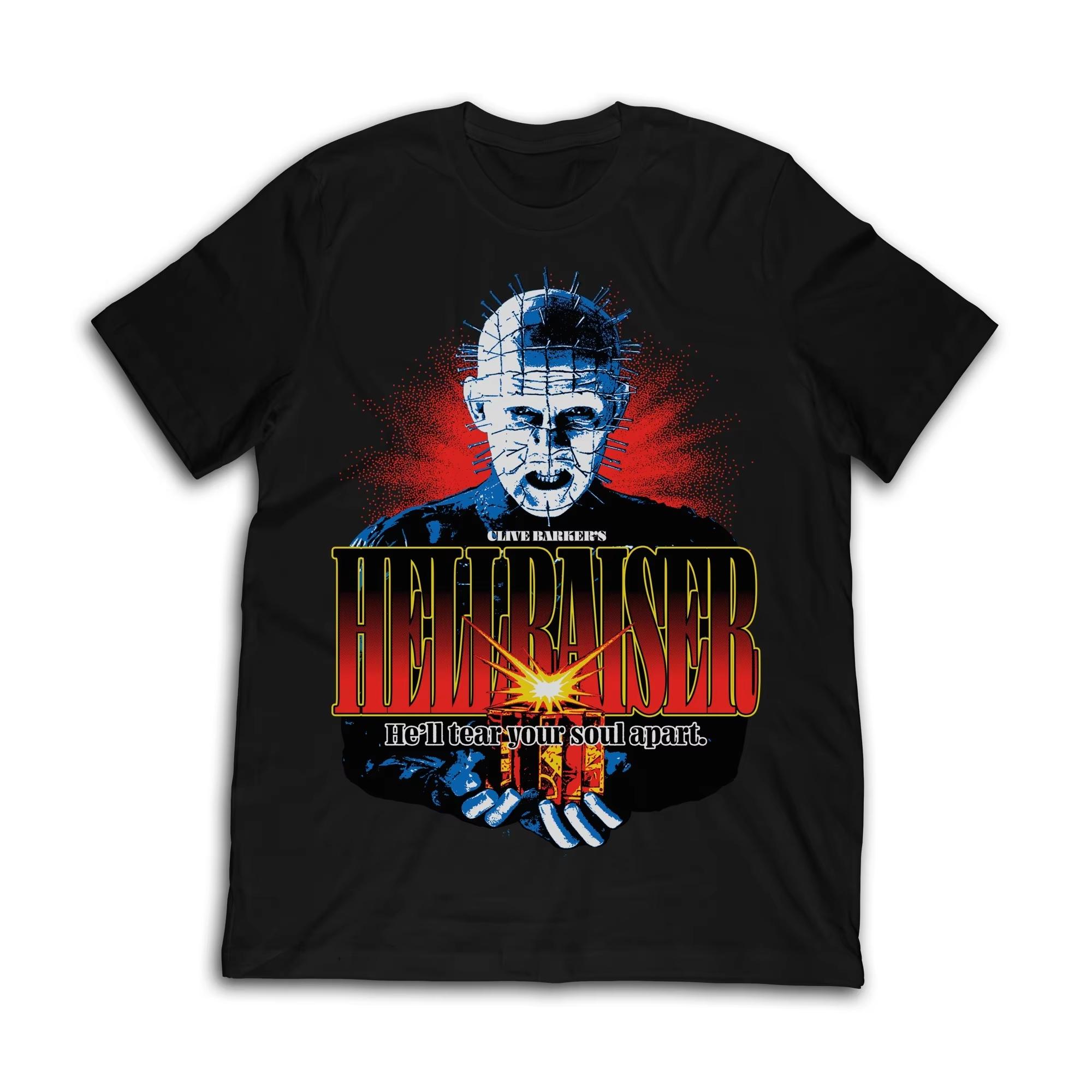 Hellraiser Pinhead _He ll Tear Your Soul Apart_ Graphic T-Shirt Men Women Horror Movie Fan Casual Streetwear Short Sleeve Tee 4XL