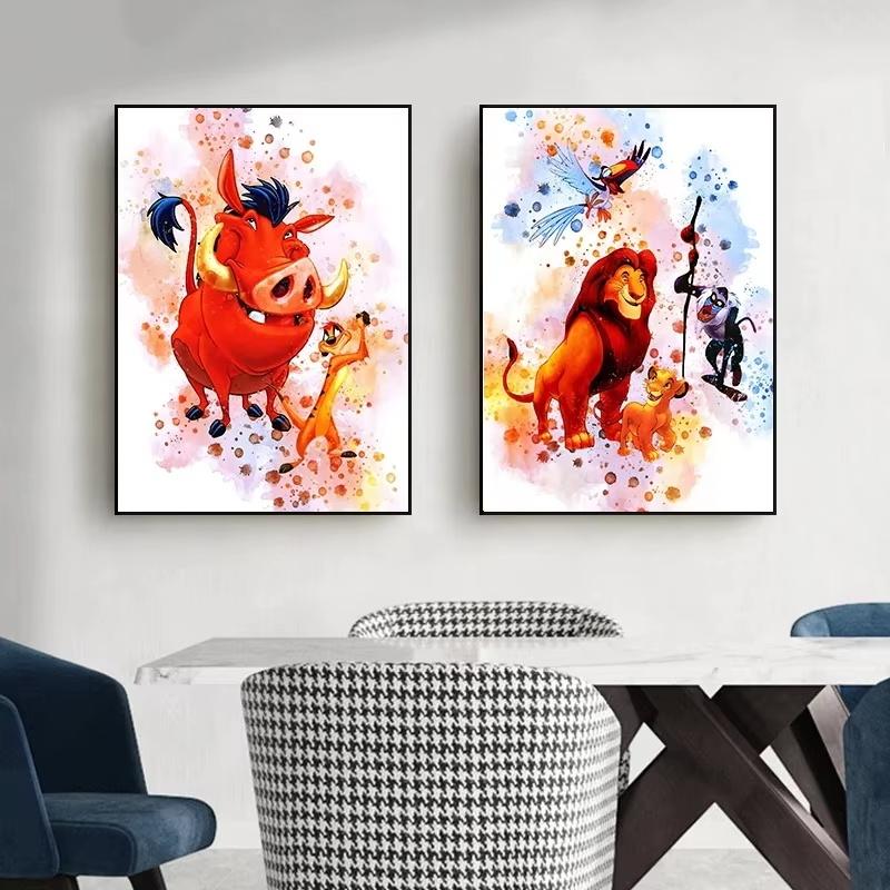 Walt Disney The Lion King Movie Poster Print Watercolor Simba Hakuna Matata Canvas Painting Wall Art Cartoon Animals Home Decor