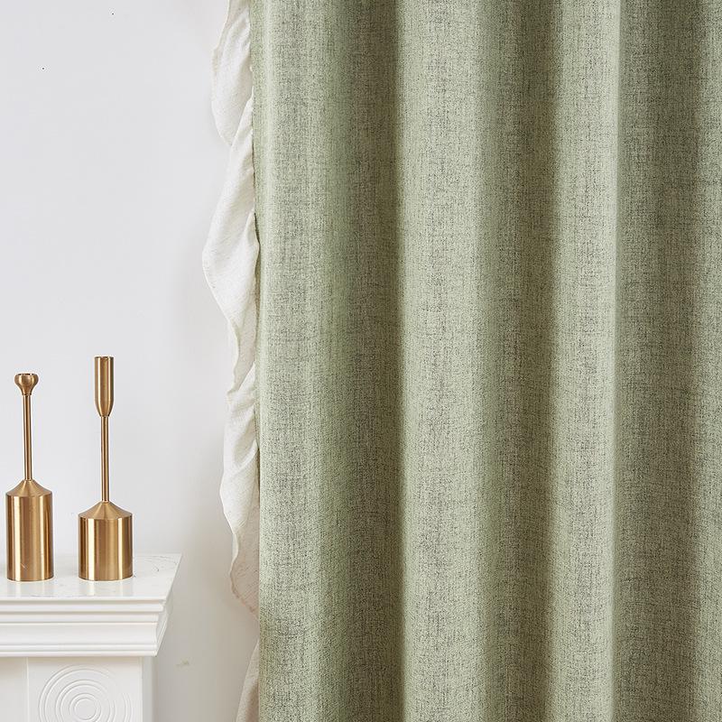 Ruffle Semi-Sheer Curtains, Plain Faux Linen Textured Vintage American Farmhouse Curtain Set for Living Room, Bedroom, Study