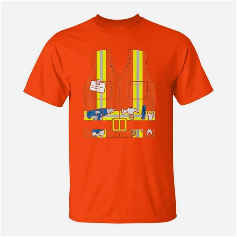 3D Bauarbeiter Orange Warnweste Grafik T-Shirt für Unisex Kleidung Sommer Lässig Unisex Oberteile T-Shirts Mode T-Shirt