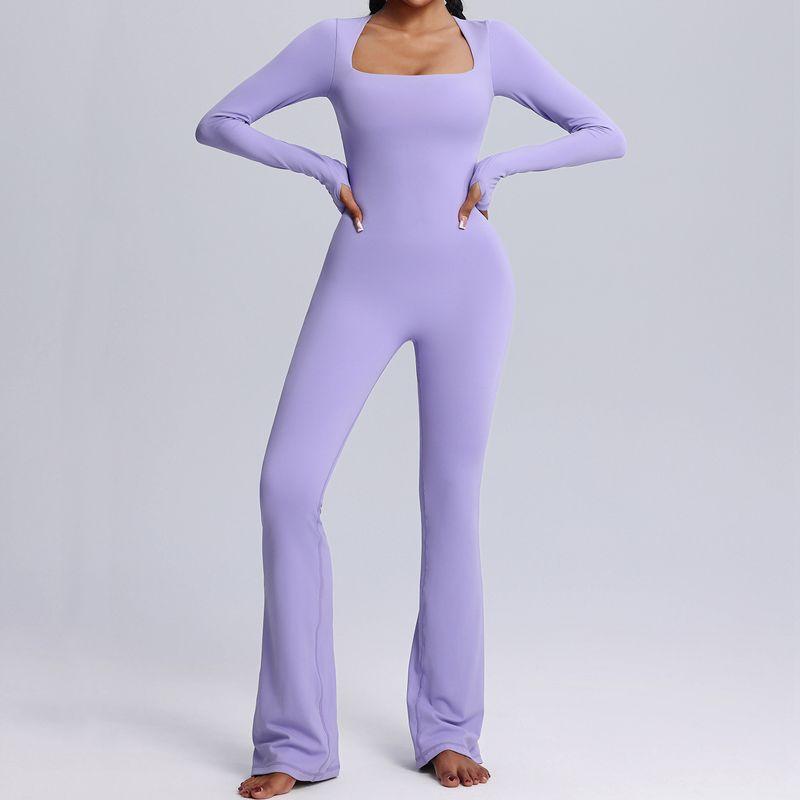 European and American Kardashian Style Yoga Bodysuit Long Sleeves One-Piece Yoga Clothes with Chest Pad Horn Tight One-Piece