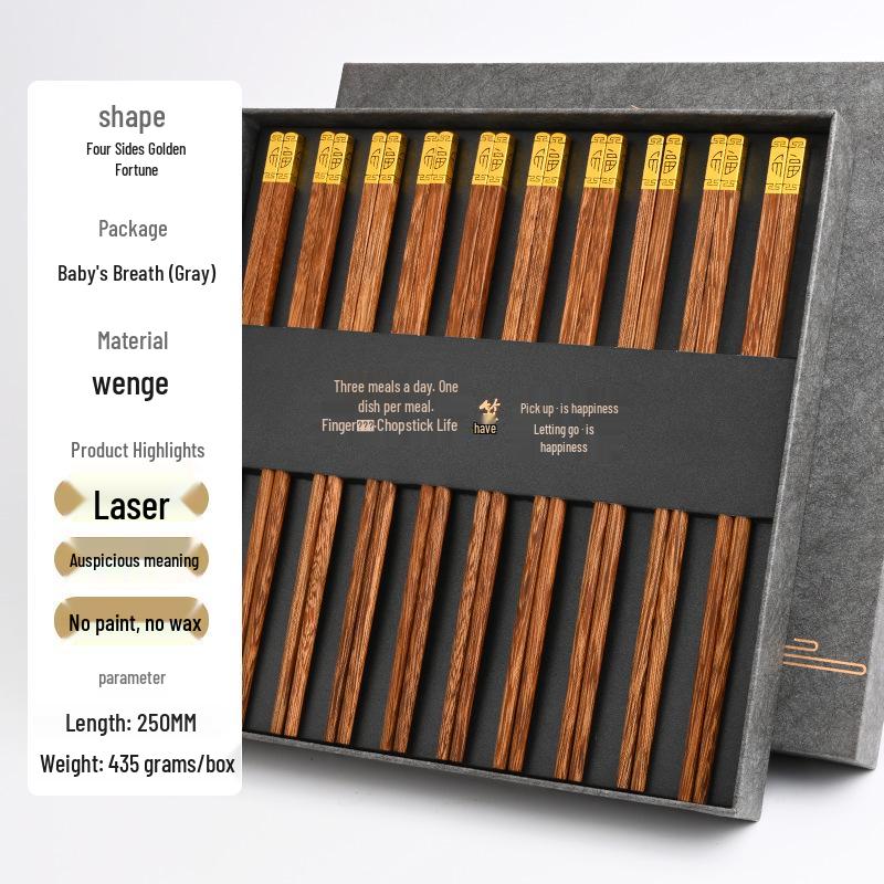 10 Paar Rosenholz Essstäbchen: Geschenkset, Rutschfest, Hitzebeständig, Unlackiertes Massivholz für Heim- & Gewerbenutzung