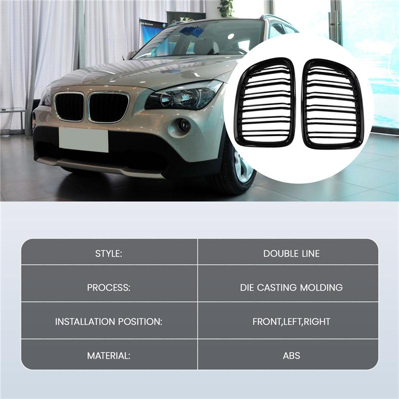 Glossy Black Front Bumper Dual Slat Front Kidney Grill Grille For-BMW X1 Series E84 Sdrive Xdrive 2009-2015
