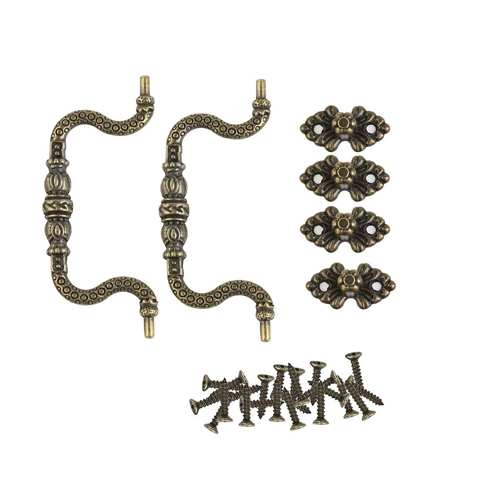 2pcs Arch Door Cabinet Pull Handle Knobs Antique Bronze Vintage Wardrobe Screws