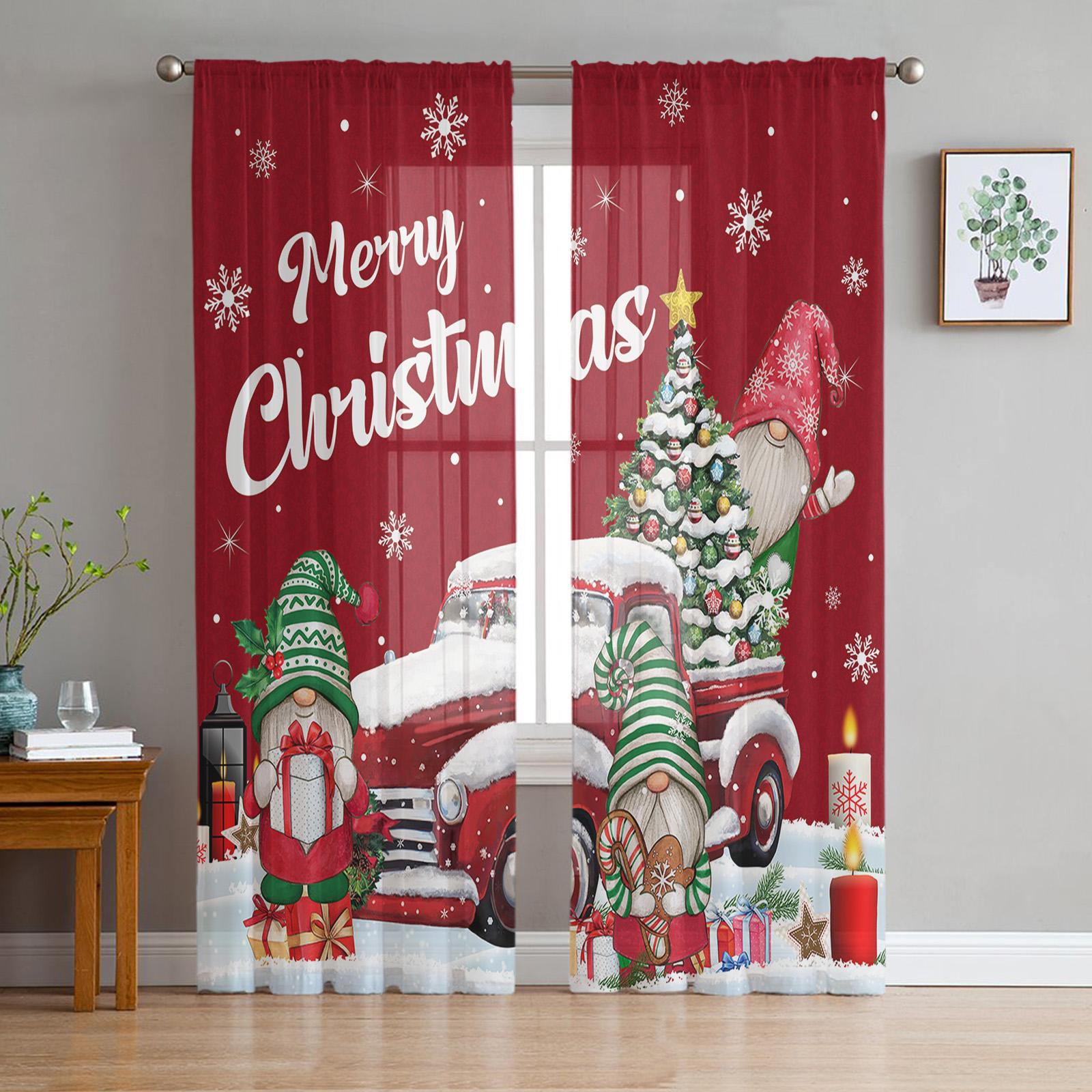 

Рождественский грузовик, снежинка, гном, прозрачные шторы для детей, спальня, гостиная, вуаль, Рождественская кухня, тюлевая занавеска