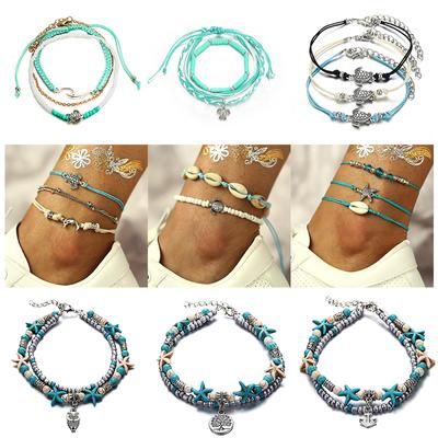 Tyrkysové mušľové korálky Náramok na chodidlá hviezdice Móda Luxus Ženy Čechy Plážové Retiazky na nohy Šperky Doplnky Darčeky