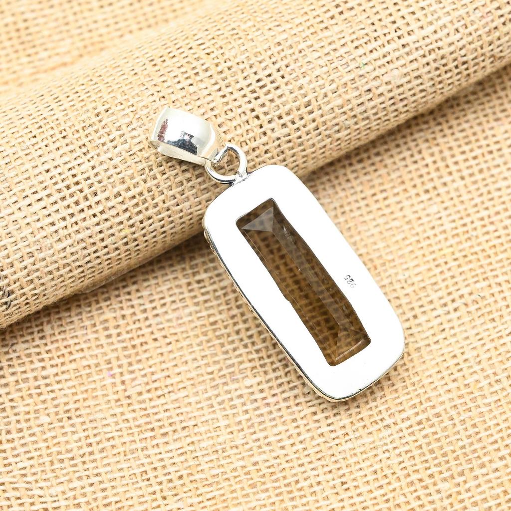 סמוקי טופז אבן חן בעבודת יד 925 תליון תכשיטי כסף סטרלינג מוצק למתנה לחתונה