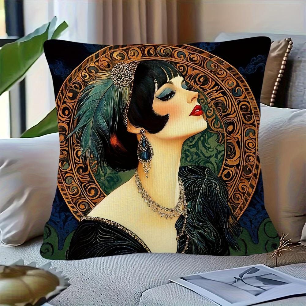Luxury Art Deco Bohemian Throw Pillow Cushion Cover Case 40x40cm Chic Woman Portrait Decorative Home Decor Canvas Print